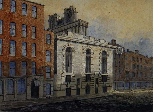 Lombard Street South, a Szent Mária Woolnoth-tal, 1815 körül (akvarell) alkotó: William Pearson