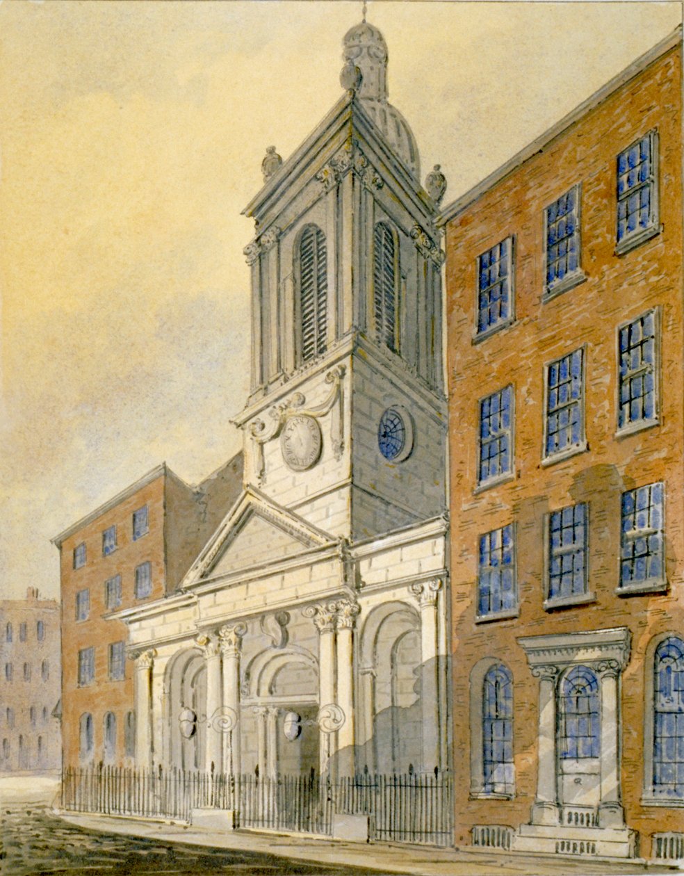 A St Peter-le-Poer-templom és az Old Broad Street északkeleti nézete, London City, 1815 alkotó: William Pearson