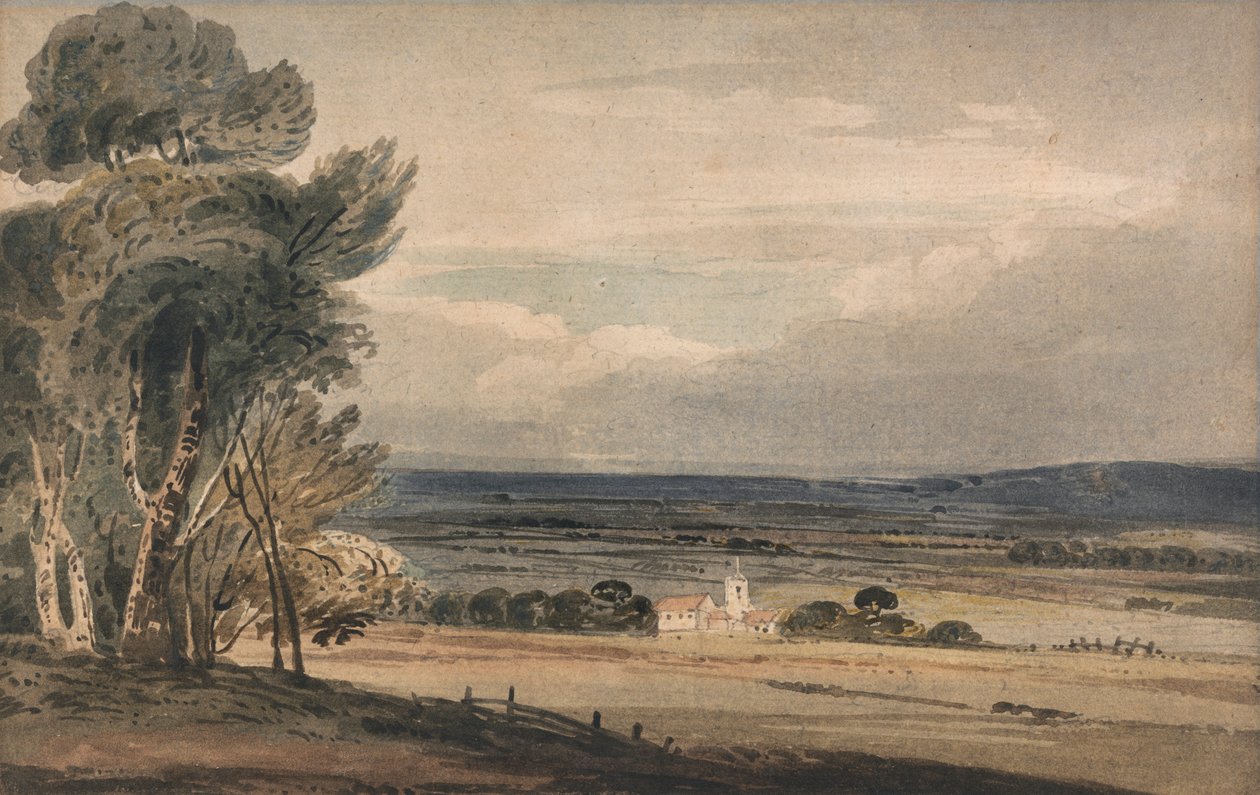 Azonosítatlan táj: fák templommal alkotó: William Pearson