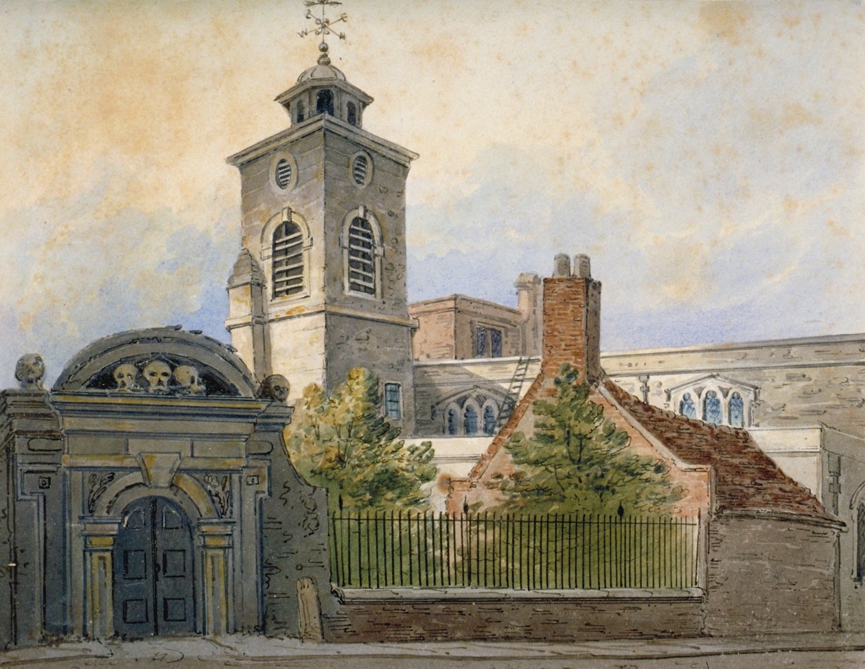Kilátás a St Olave-templomra, Hart Street, a Seething Lane felől, London City, 1815 alkotó: William Pearson