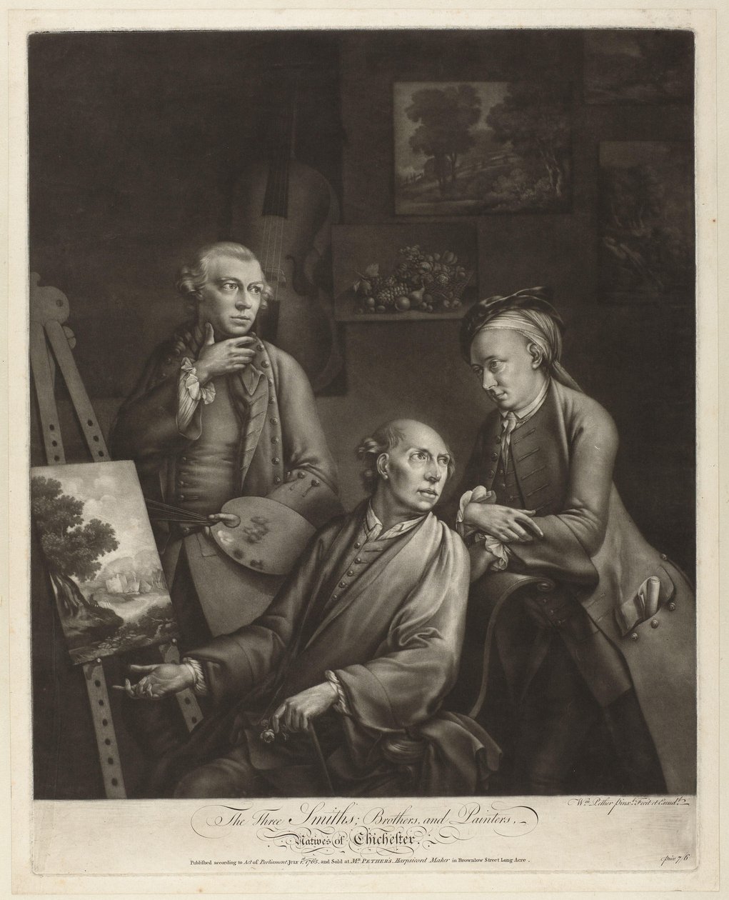 Portret van William, John és George Smith Chichesterből A három kovács; Testvérek és festők, Chichester szülöttei (cím a tárgyon) alkotó: William Pether