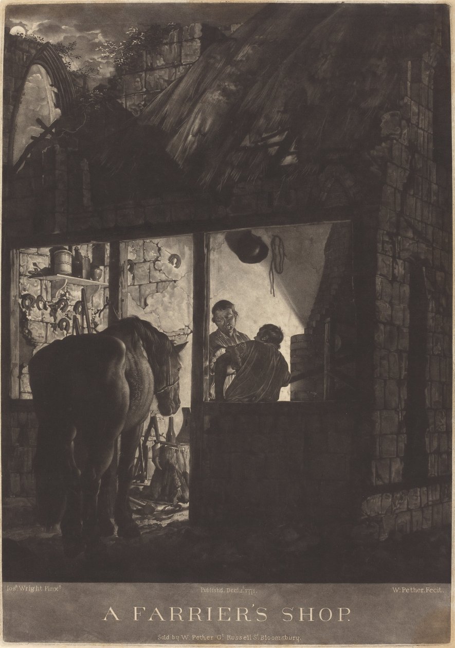 A patkolókovács boltja alkotó: William Pether after Joseph Wright of Derby