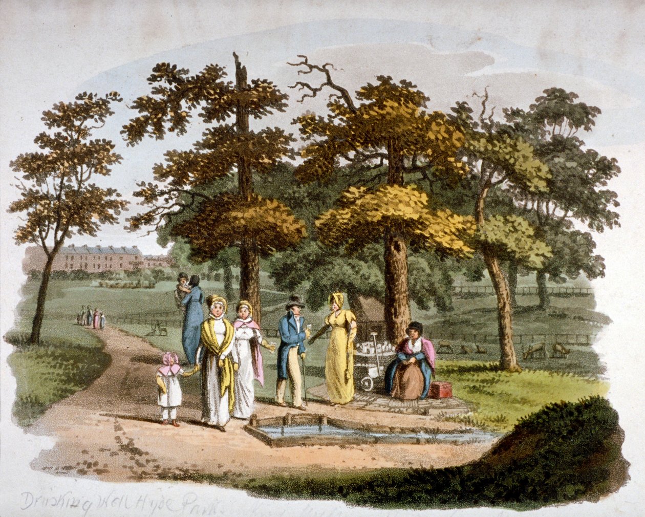 Kilátás egy ivókútra, Hyde Park, Westminster, London, 1812 alkotó: William Pickett