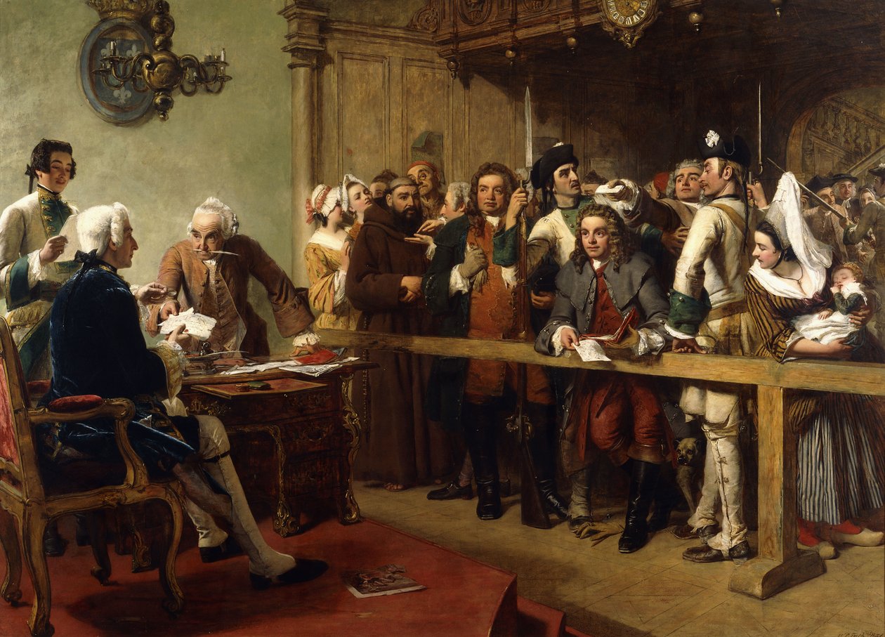 Hogarth kémként került Calais kormányzója elé, 1851 alkotó: William Powell Frith