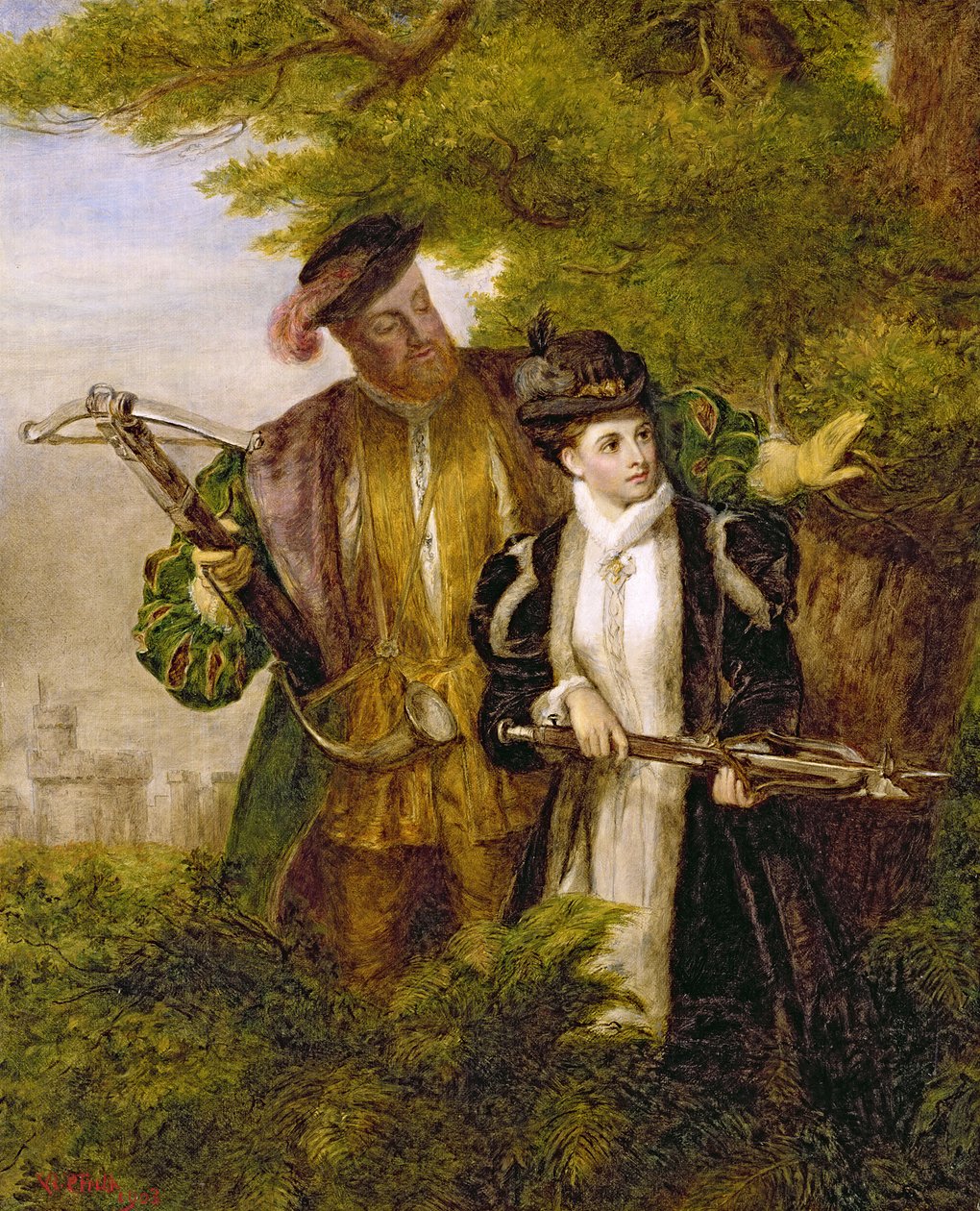 Henrik király és Anne Boleyn szarvaslövés a Windsori erdőben, 1903 alkotó: William Powell Frith