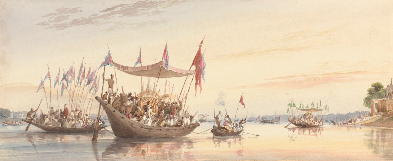 Isherah – Doorga képének vízi felvonulása a naplemente előtti elmerülése előtt alkotó: William Prinsep