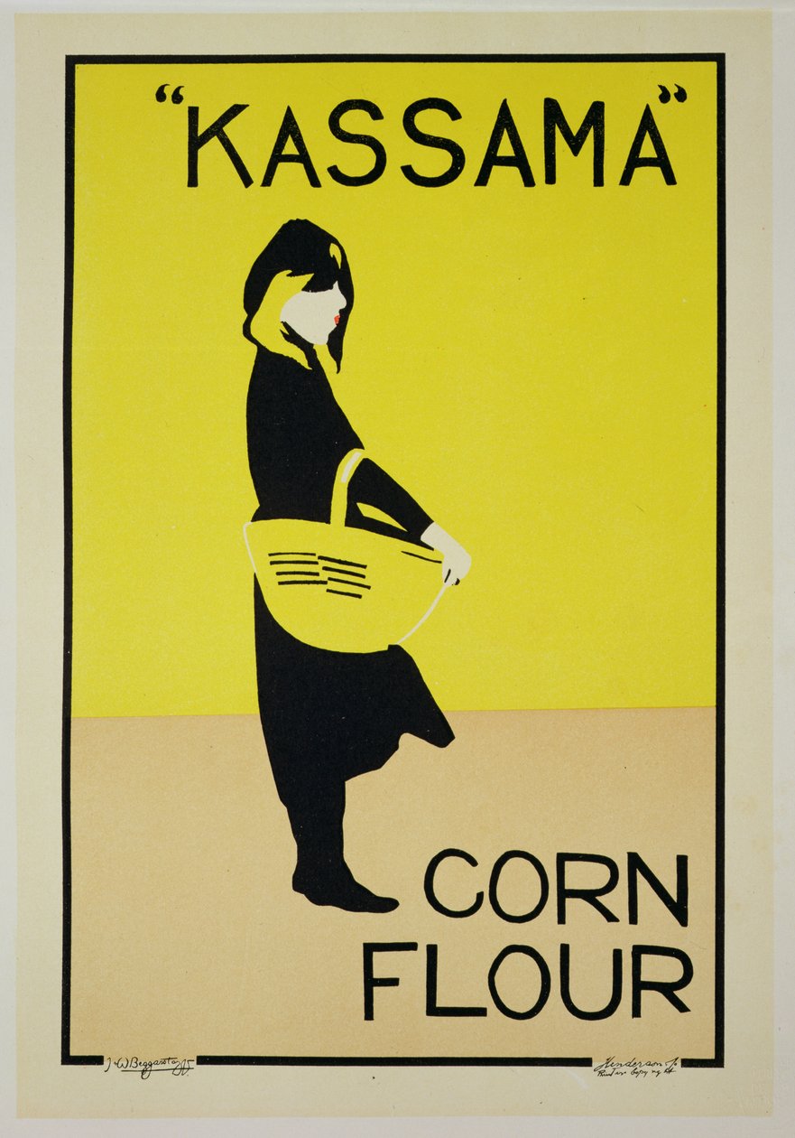 A „Kassama Corn Flour”-t hirdető plakát reprodukciója (színes litho) alkotó: William and Pryde James Nicholson