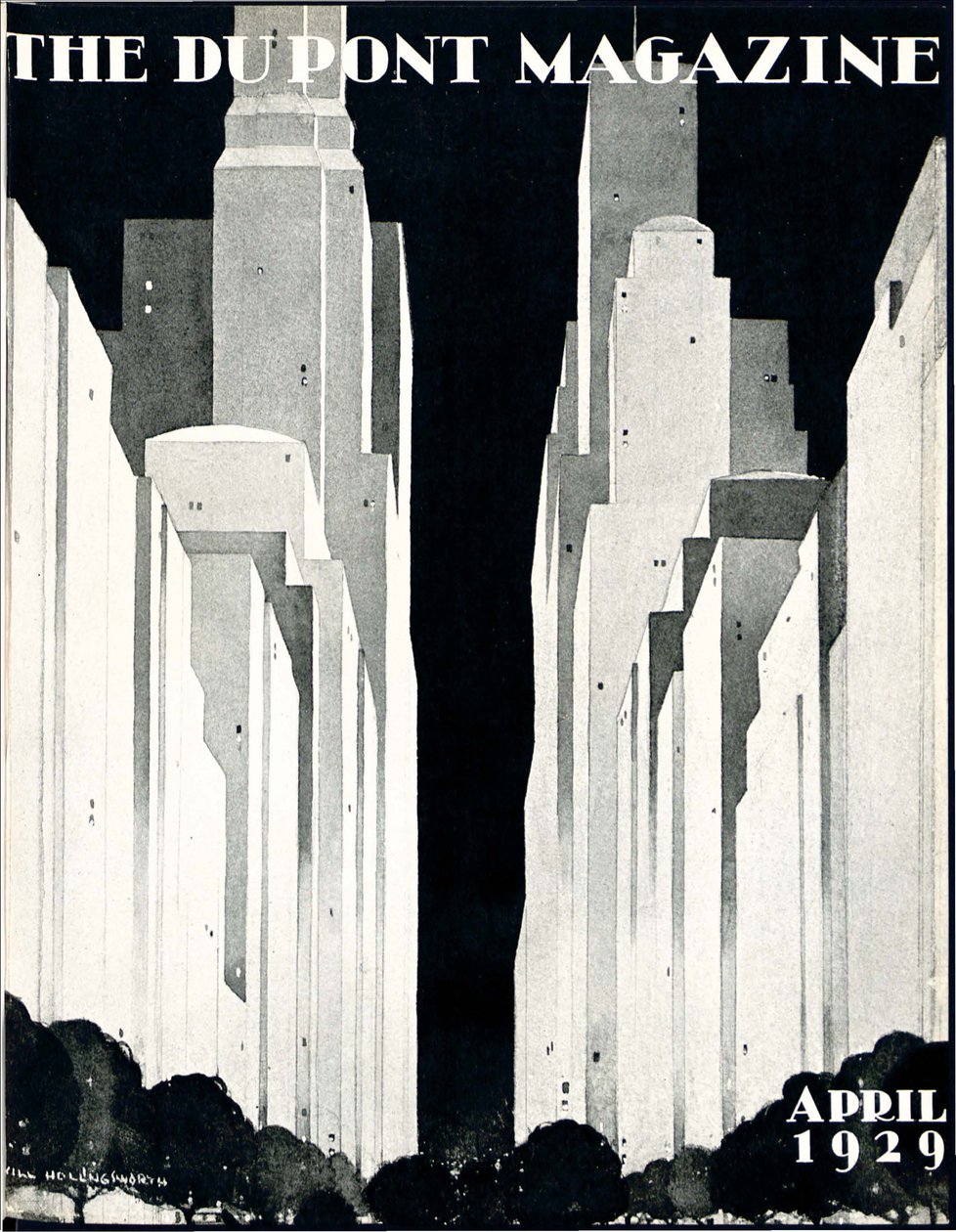 Felhőkarcolók, a DuPont Magazin címlapja, 1929. április alkotó: William R. Jr. Hollingsworth