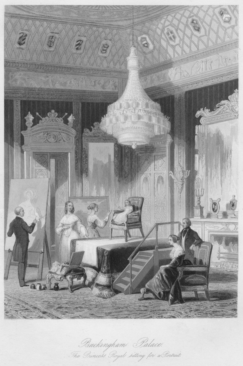 A Buckingham-palota. A királyi hercegnő portréhoz ül, 1841 alkotó: William Radclyffe