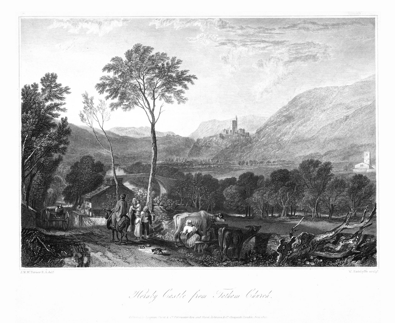 Hornby kastély a Tatham templomból, 1822. alkotó: William Radclyffe