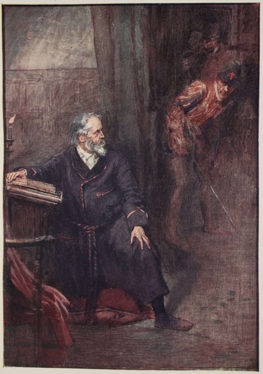 Coligny admirális az elsők között pusztult el, illusztrációja Mary Macgregor „Franciaország története fiúknak és lányoknak mesélt” című művéből, 1920 alkotó: William Rainey