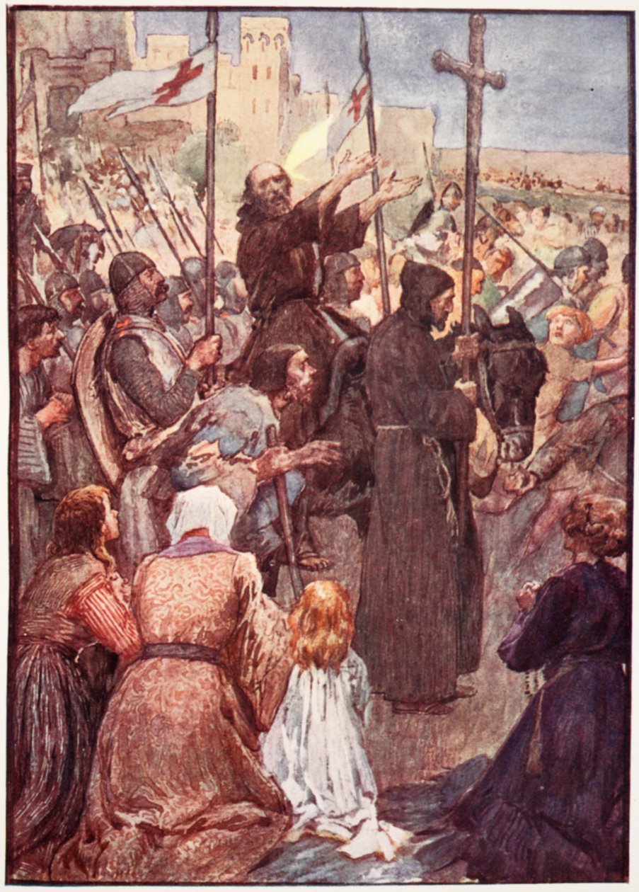 "Gyakran látni lehetett szamáron lovagolni", tányér a "The Story of France"-ból, Mary MacGregor, 1920 (színes litó) alkotó: William Rainey