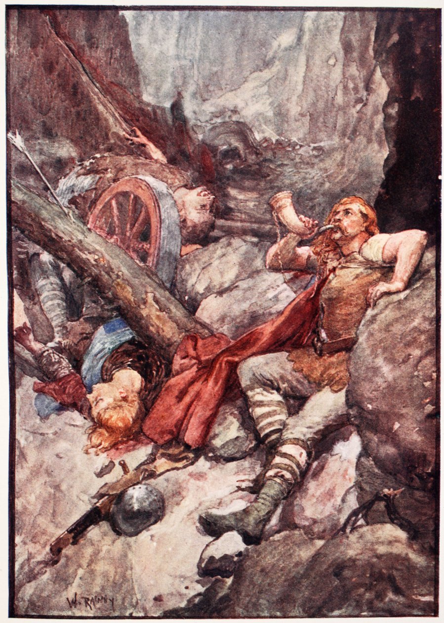„Még egyszer Roland megfújta elefántcsontkürtjét”, Mary MacGregor „Franciaország története” című lemeze, 1920 (színes litó) alkotó: William Rainey