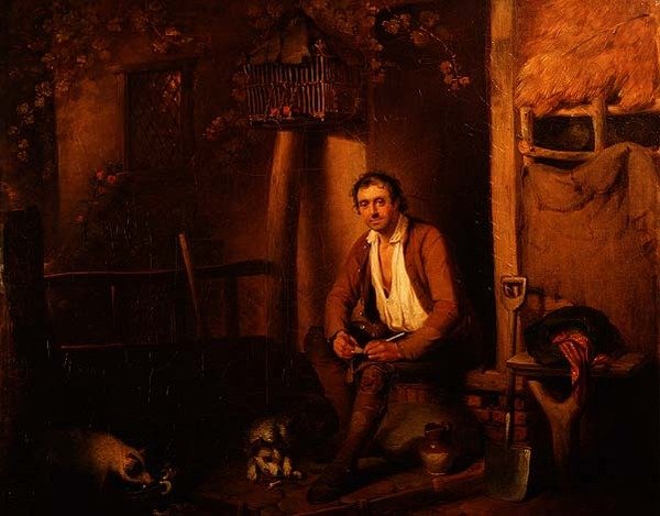 A ház külső része ülő munkással alkotó: William Redmore Bigg