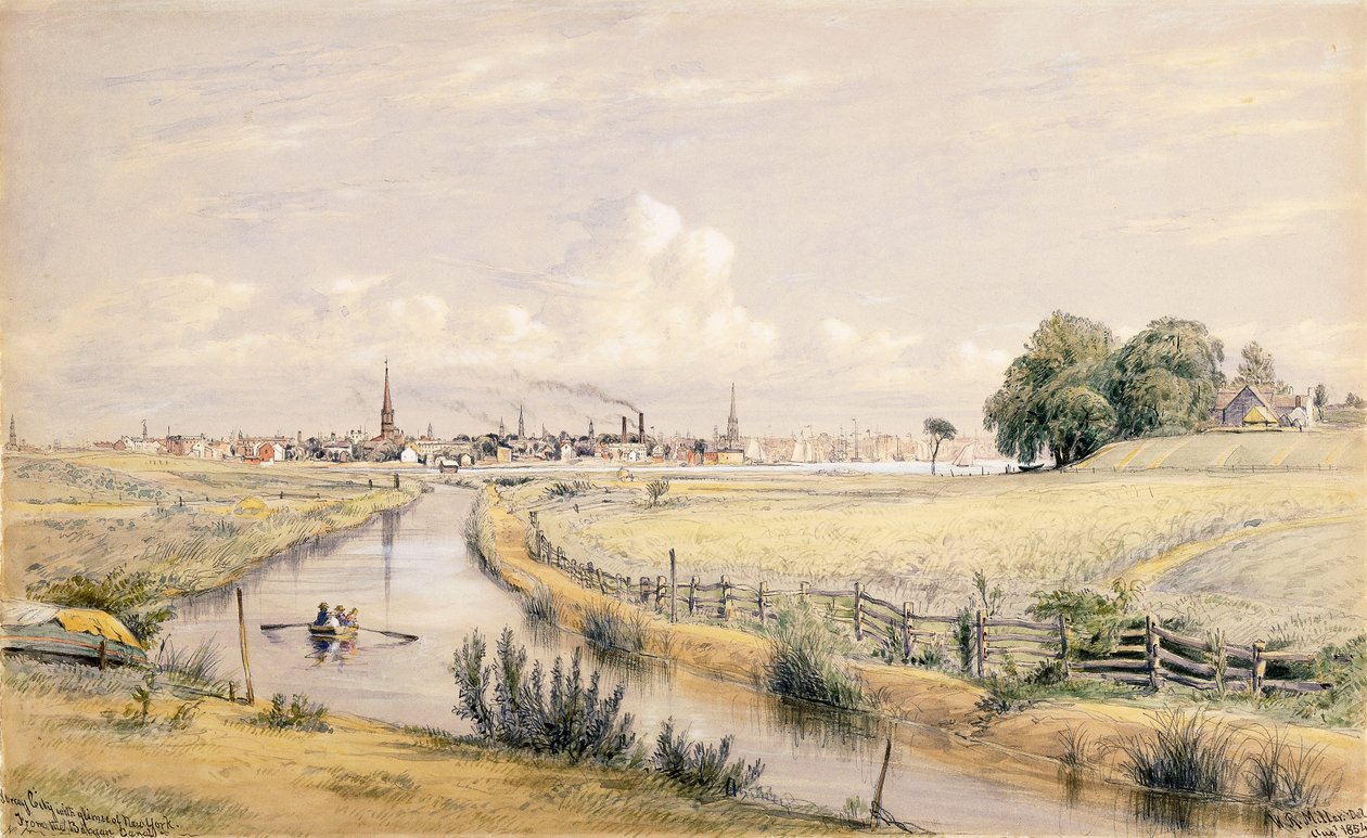 Jersey City egy bepillantással New Yorkba a Bergen-csatornából, 1854 alkotó: William Rickarby Miller