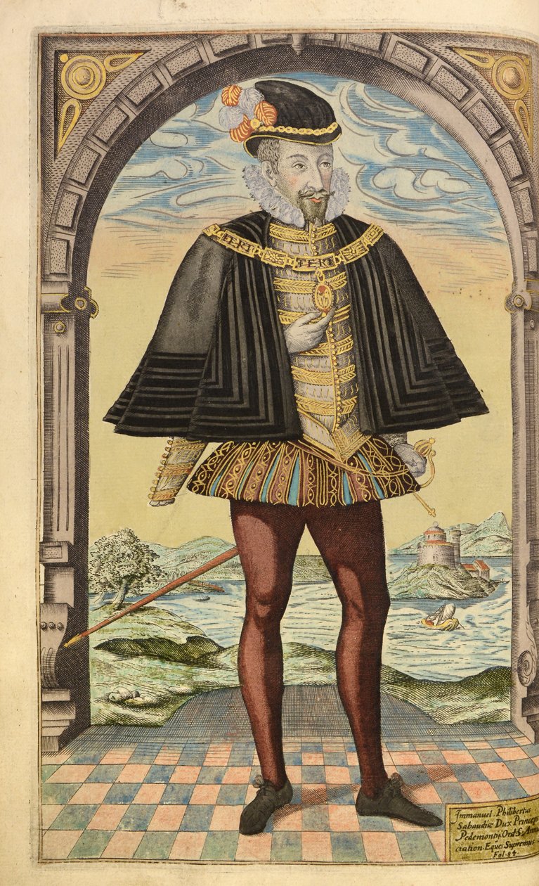 Emmanuel Philibert, Savoyai herceg, a Honor Military és a Civil, William Segar, pub. Robert Barker, London, 1602 (kézzel színezett metszet) alkotó: William Rogers