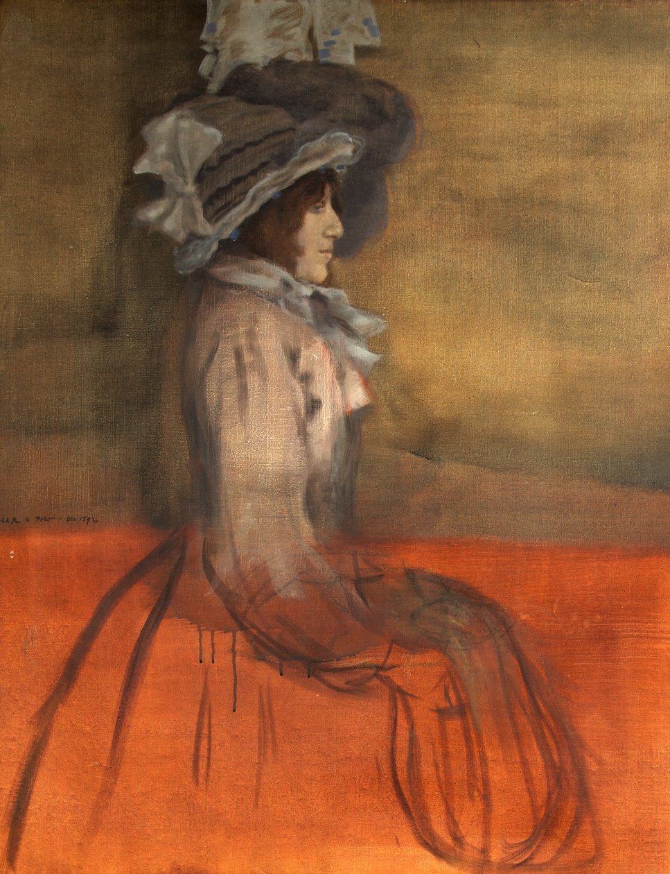 Egy kalapos hölgy portréja alkotó: William Rothenstein