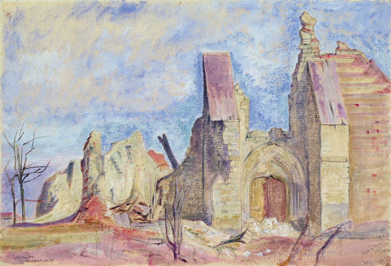 The West Front, Marchelepot Church (guache papíron) alkotó: William Rothenstein