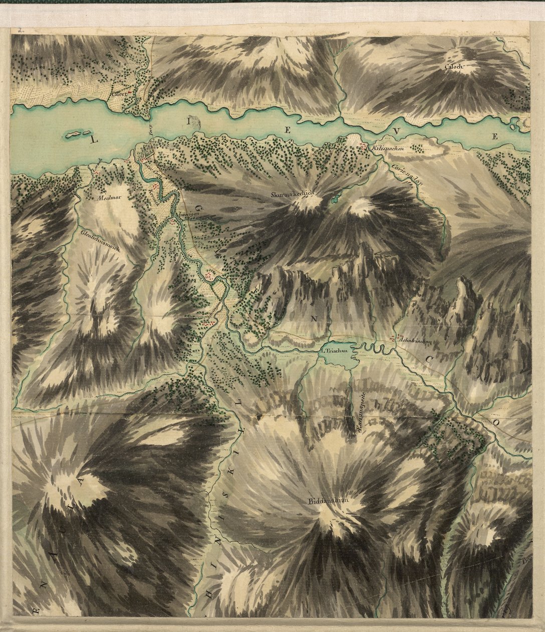 Glencoe-hágó, a Roy Military Survey of Scotlandtól alkotó: William Roy