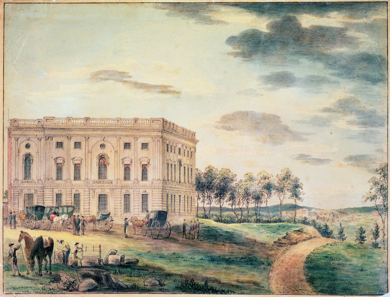 Kilátás a washingtoni Capitoliumra, mielőtt a britek felgyújtották, 1800 körül (wc papíron) alkotó: William Russell Birch