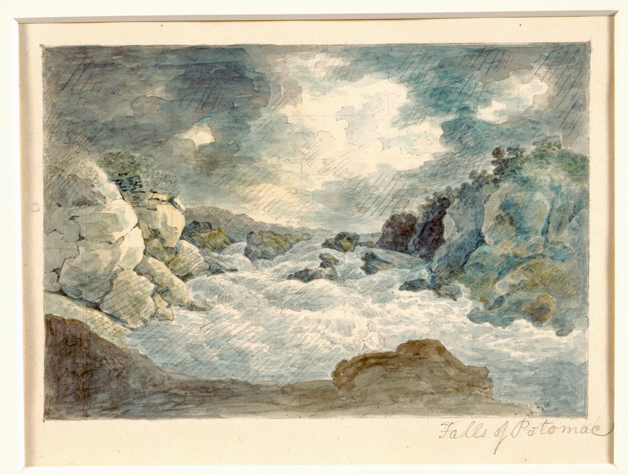 A Potomac vízesése, 1800-1810 körül (ceruza és akvarell papíron) alkotó: William Russell Birch