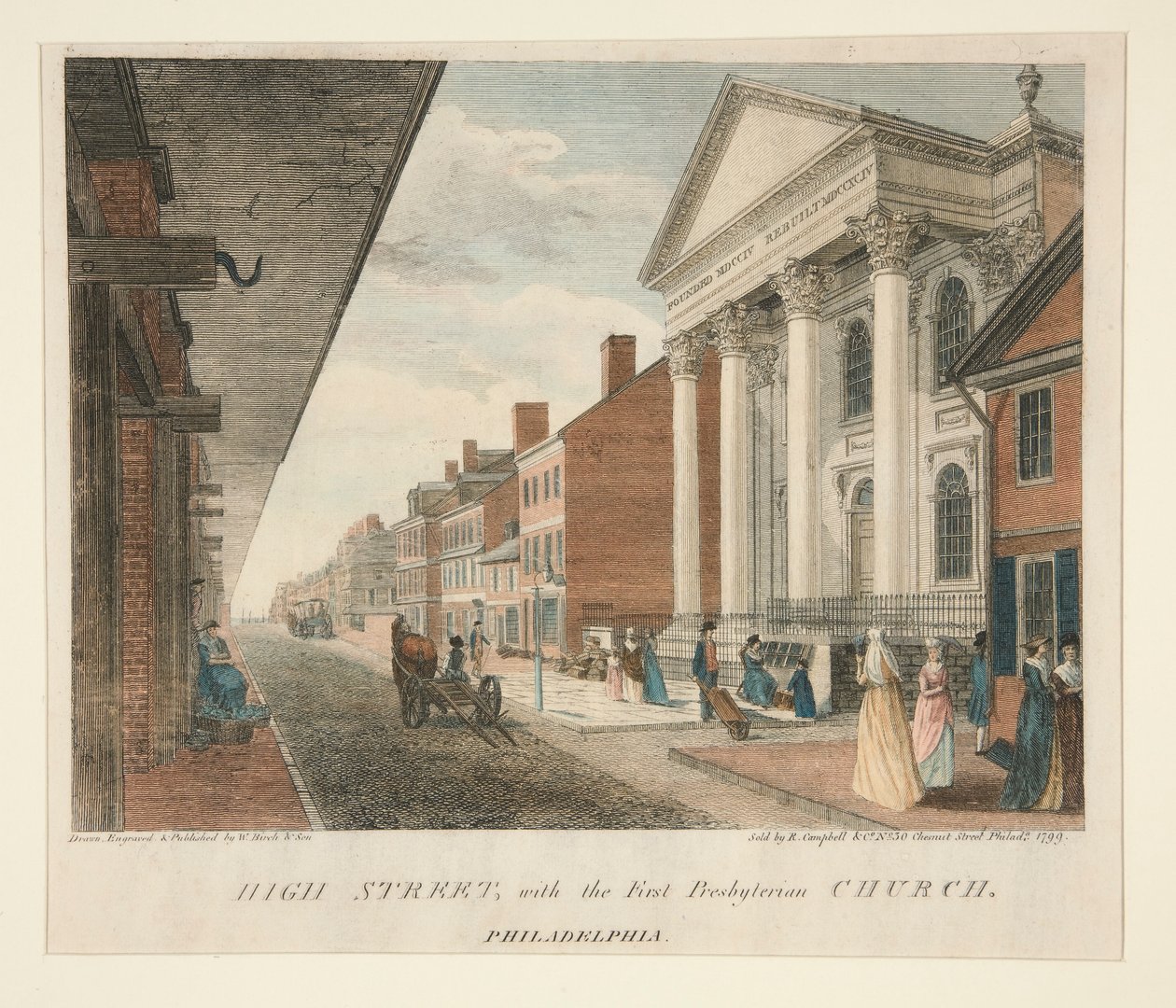 High Street, a philadelphiai First Presbyterian Church-tel alkotó: William Russell Birch