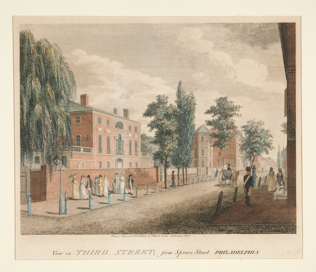 Kilátás a Third Streetre a Spruce Street felől, Philadelphia alkotó: William Russell Birch