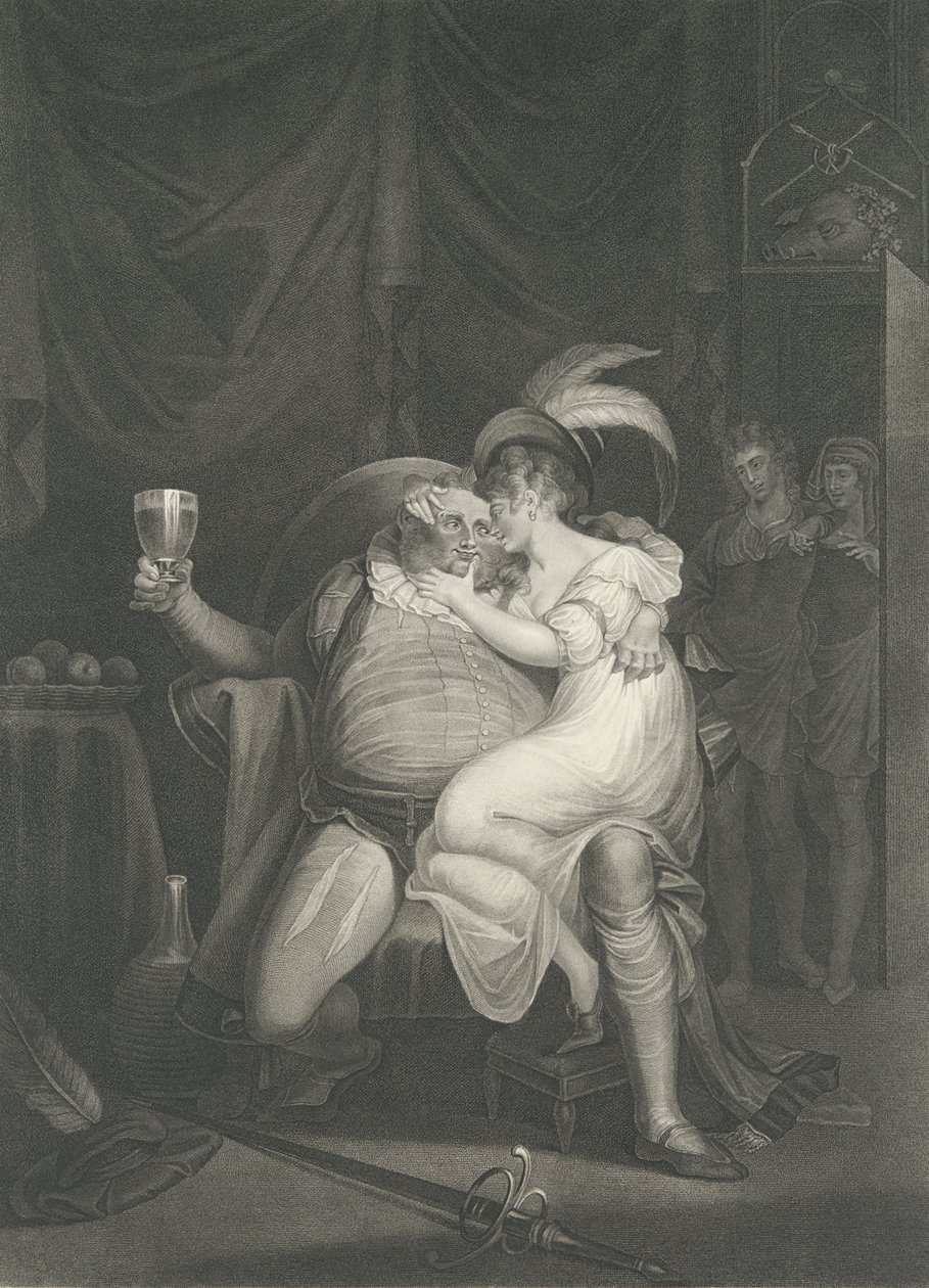 Doll Tearsheet, Falstaff, Henry és Poins Shakespeare, Kin..., először 1795-ben, újra kiadva 1852-ben. alkotó: William Satchwell Leney