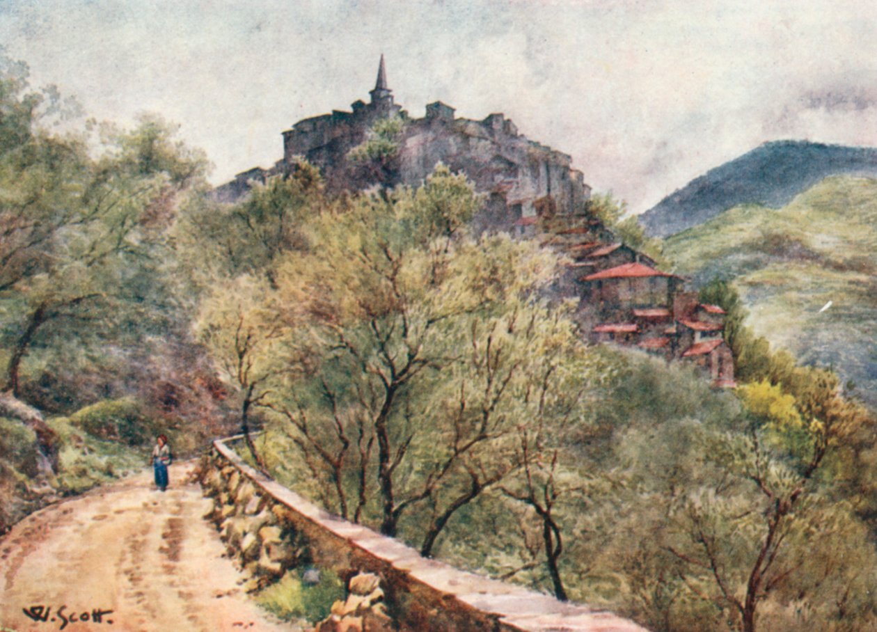 Apricale, nyugatról (színes litográfia) alkotó: William Scott