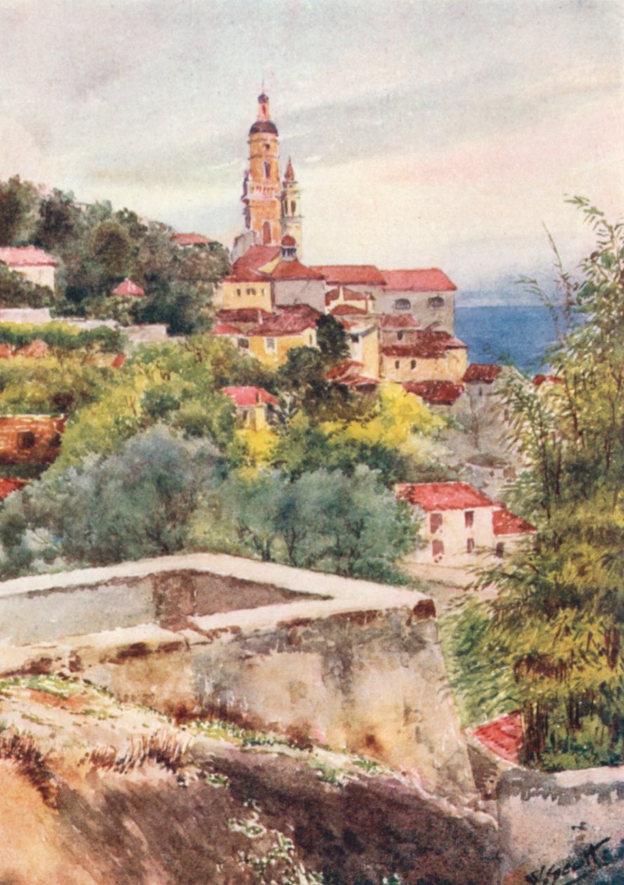 Régi templom, Mentone (színes litográfia) alkotó: William Scott