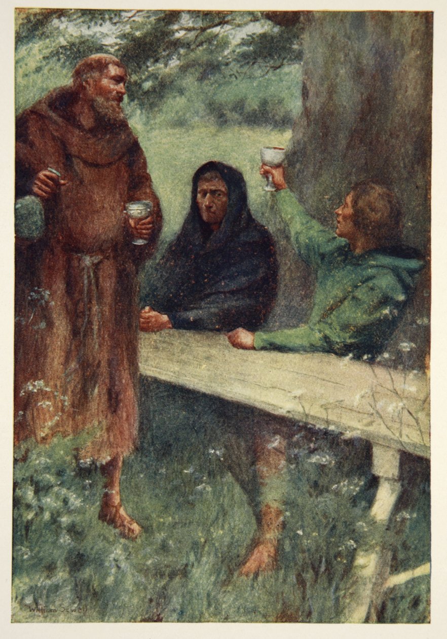 Robin Hood és a fekete szerzetes, előlapja M.I. „A brit faj hősi mítoszai és legendái” című művéből. Ebbutt, 1910 alkotó: William Sewell