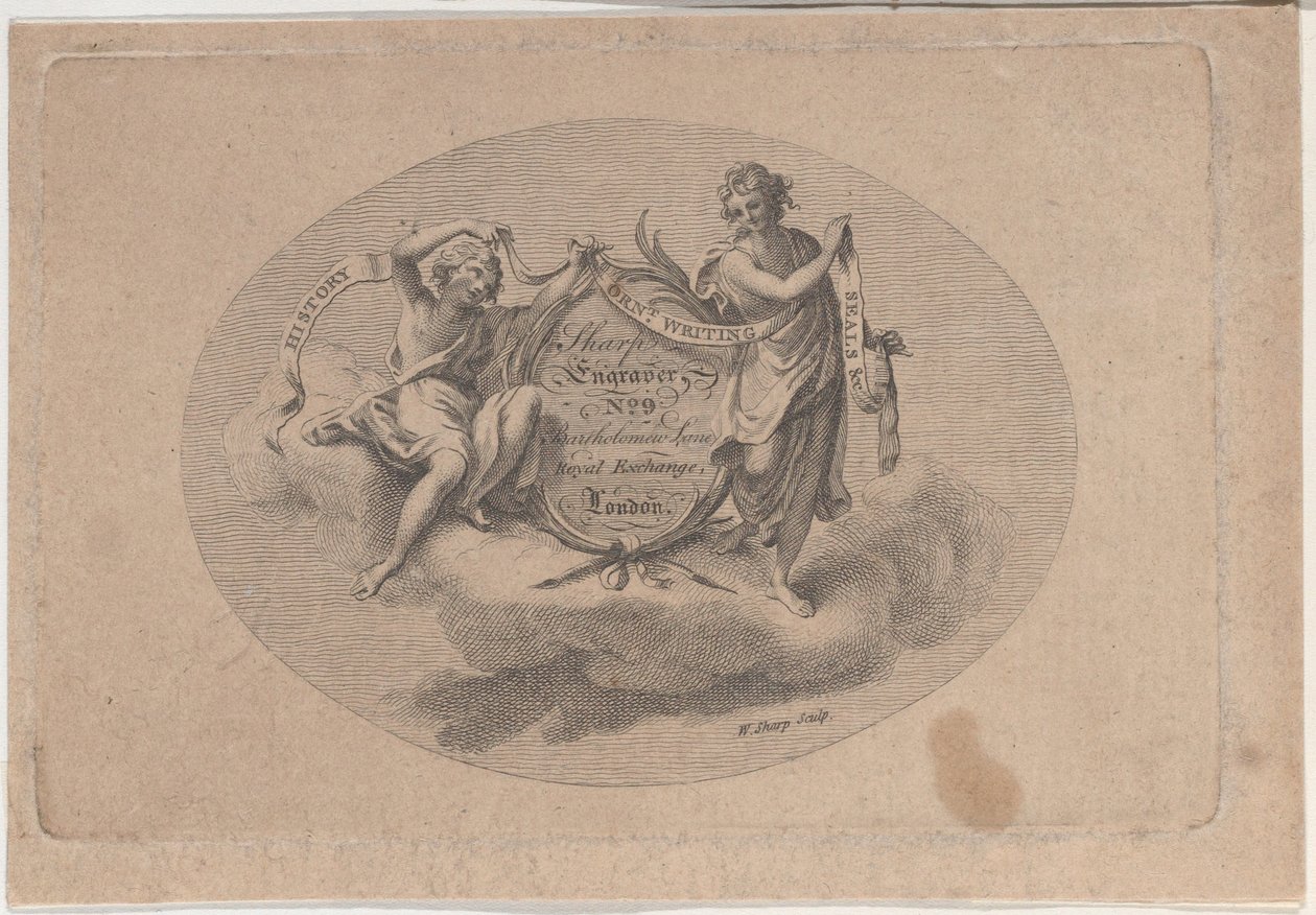 Kereskedelmi kártya William Sharp számára, gravírozó, 19. század. alkotó: William Sharp