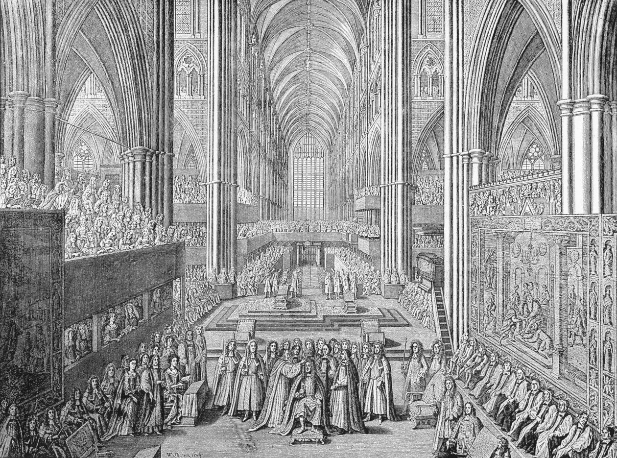 II. Jakab koronázása a londoni Westminster Abbeyben, 1685, 1903 alkotó: William Sherwin