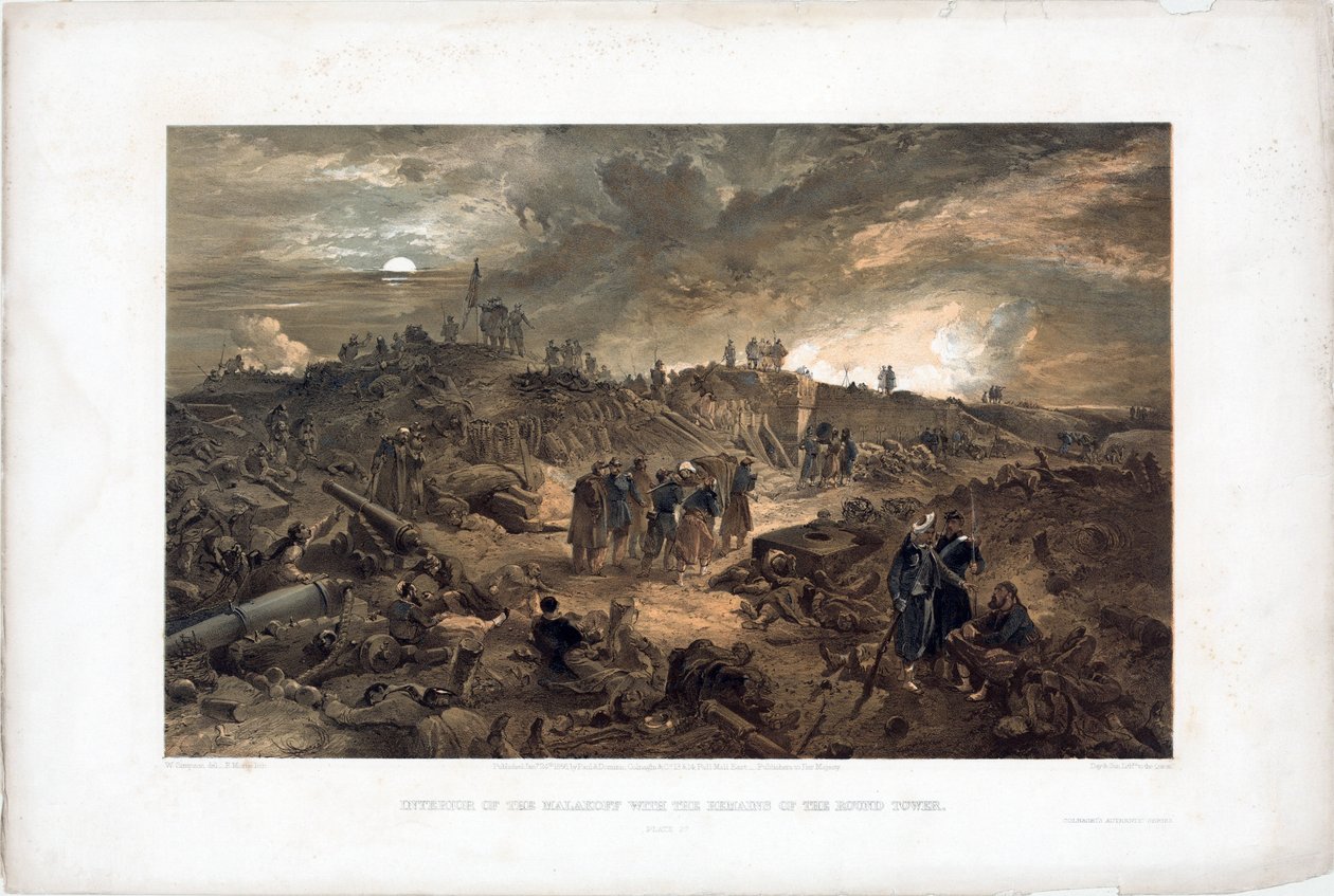 Krími háború (1853-1856): Sebastopol (Ukrajna) ostromának epizódja, francia csapatok a romok között a Malakoff-torony elfoglalása után, 1855. szeptember 8. (After the Taking of Malakoff, 1855. szeptember 8.) - William Simpson litográfiája (18 alkotó: William Simpson