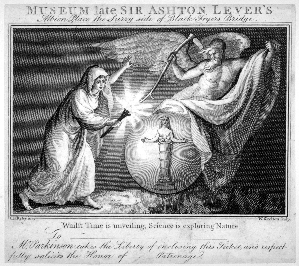 Jegy a Leverian Múzeumba, Albion Place, Southwark, London, c1805 alkotó: William Skelton