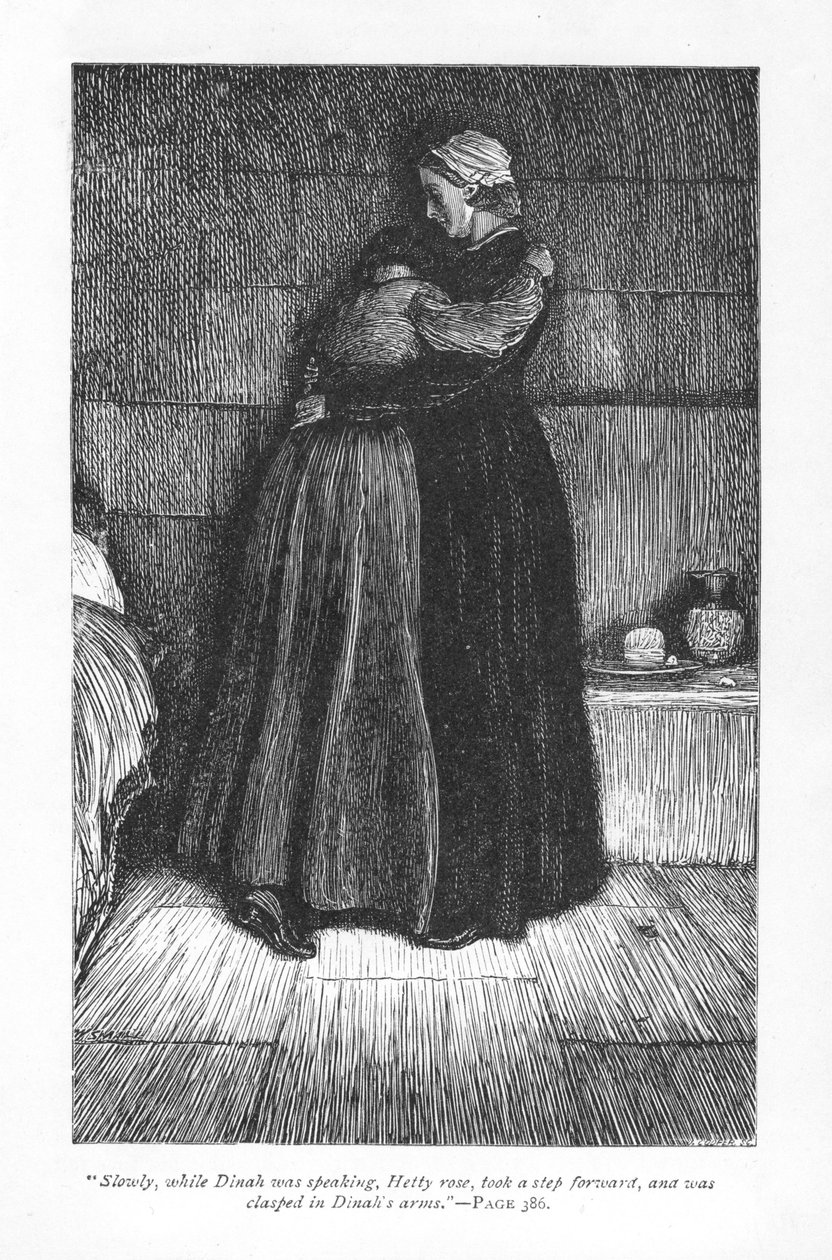 A csecsemőgyilkosságért halálra ítélt Hetty Sorrelt metodista prédikátor unokatestvére, Dinah Morris vigasztalta a börtönben. Hetty büntetését csábítója, Arthur Donnithorne közbelépésével szállításra változtatják. Adam Bede – George Eliot, első alkotó: William Small