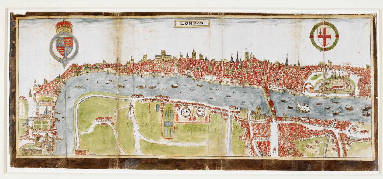 Sloane 2596, f.52 London kilátása délről, a Temze, a London Bridge és a Tower látható alkotó: William Smith