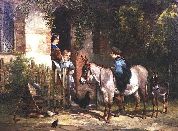 Figurák szamarakkal a kunyhón kívül alkotó: William Snr. Shayer