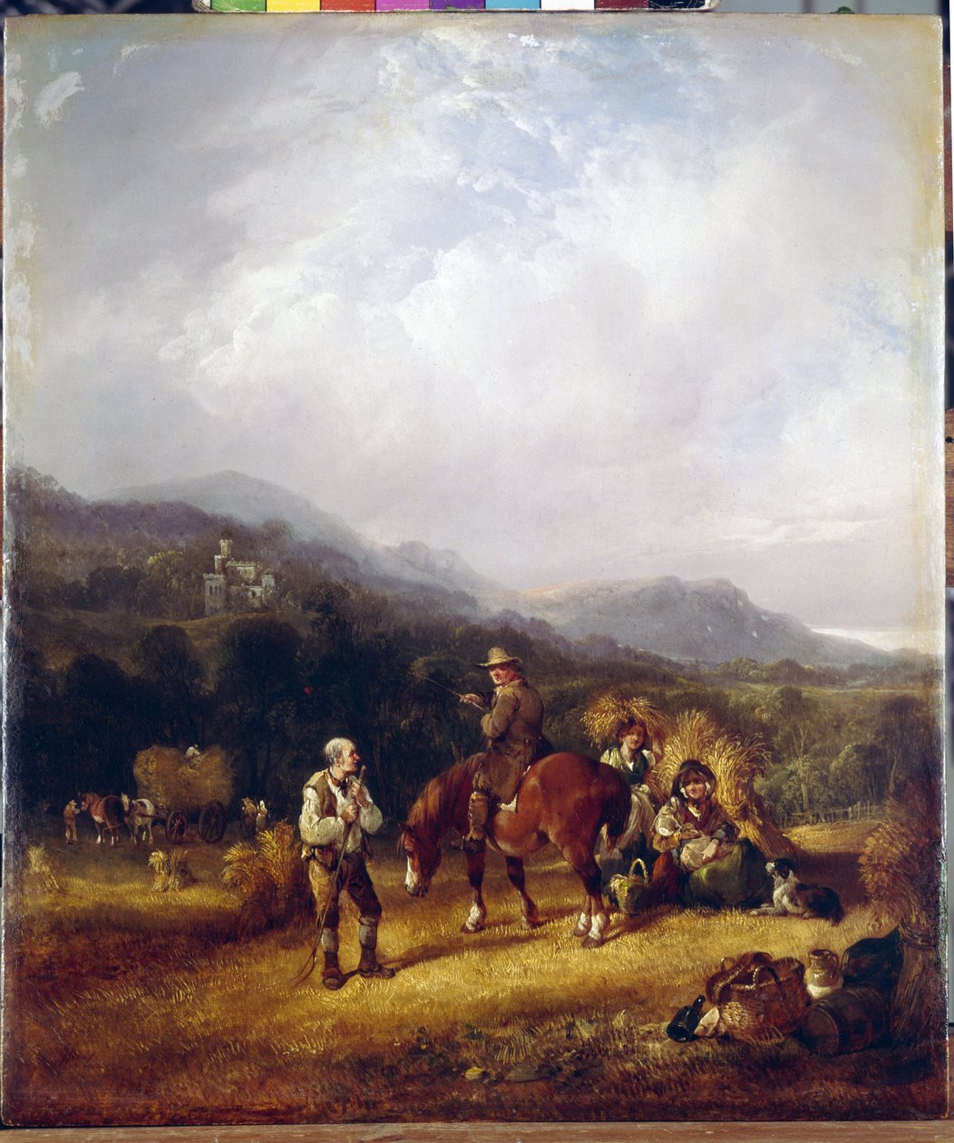 Búza betakarítás. William I. Shayer (1788-1879) munkája, olaj, karton. 19. századi angol művészet, tájkép, műfaji jelenet. Állami Ermitázs, Szentpétervár. alkotó: William Snr. Shayer