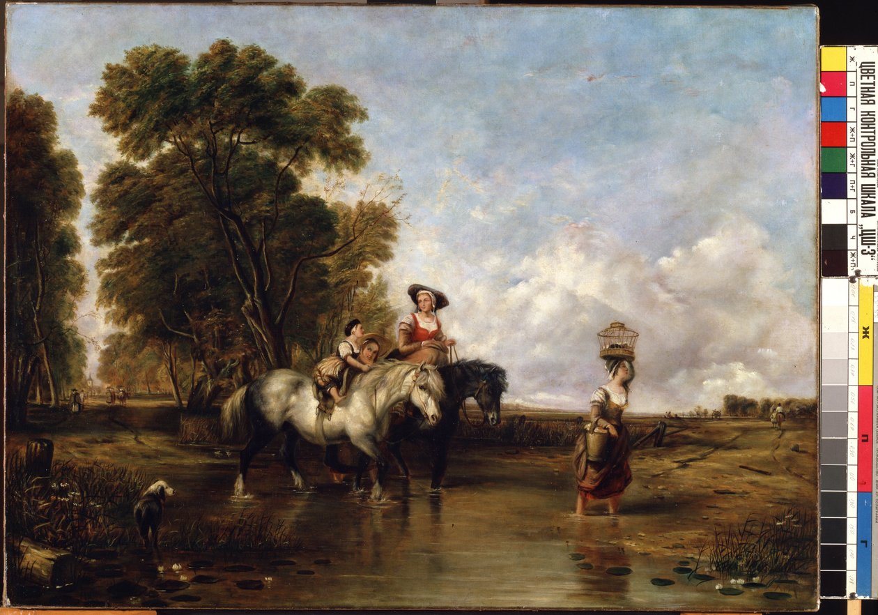 Ford átkelés (Gólón keresztül). William I Shayer (1788-1879) festménye. Olaj, vászon, 94,5 x 127,5 cm. 19. századi angol iskola. Állami M.K. Ciurlionis Művészeti Múzeum, Kaunas (Litvánia). alkotó: William Snr. Shayer