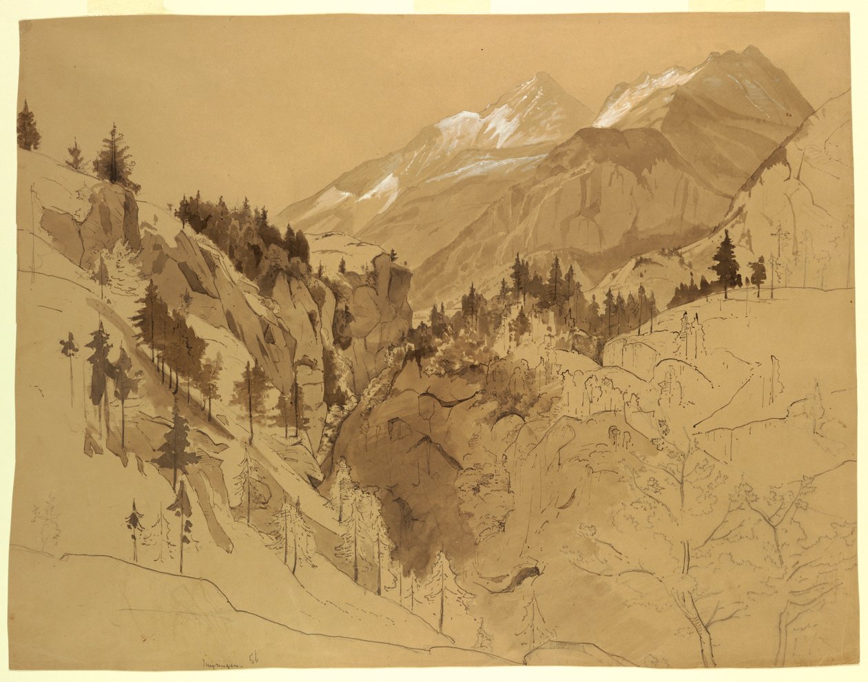 Rajz, Hegyek Meiringen közelében, Svájc, 1856 alkotó: William Stanley Haseltine