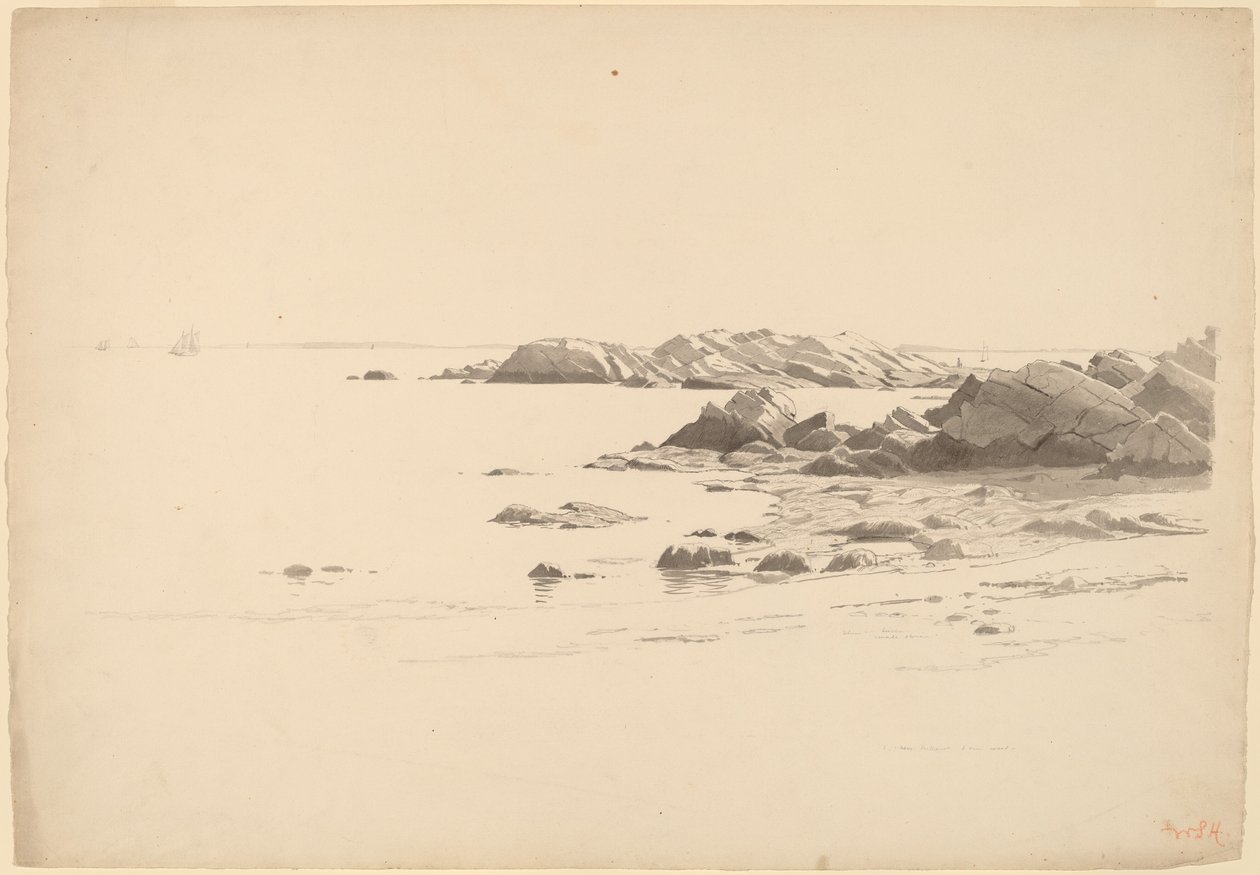 Sziklás tengerpart távoli hajókkal alkotó: William Stanley Haseltine