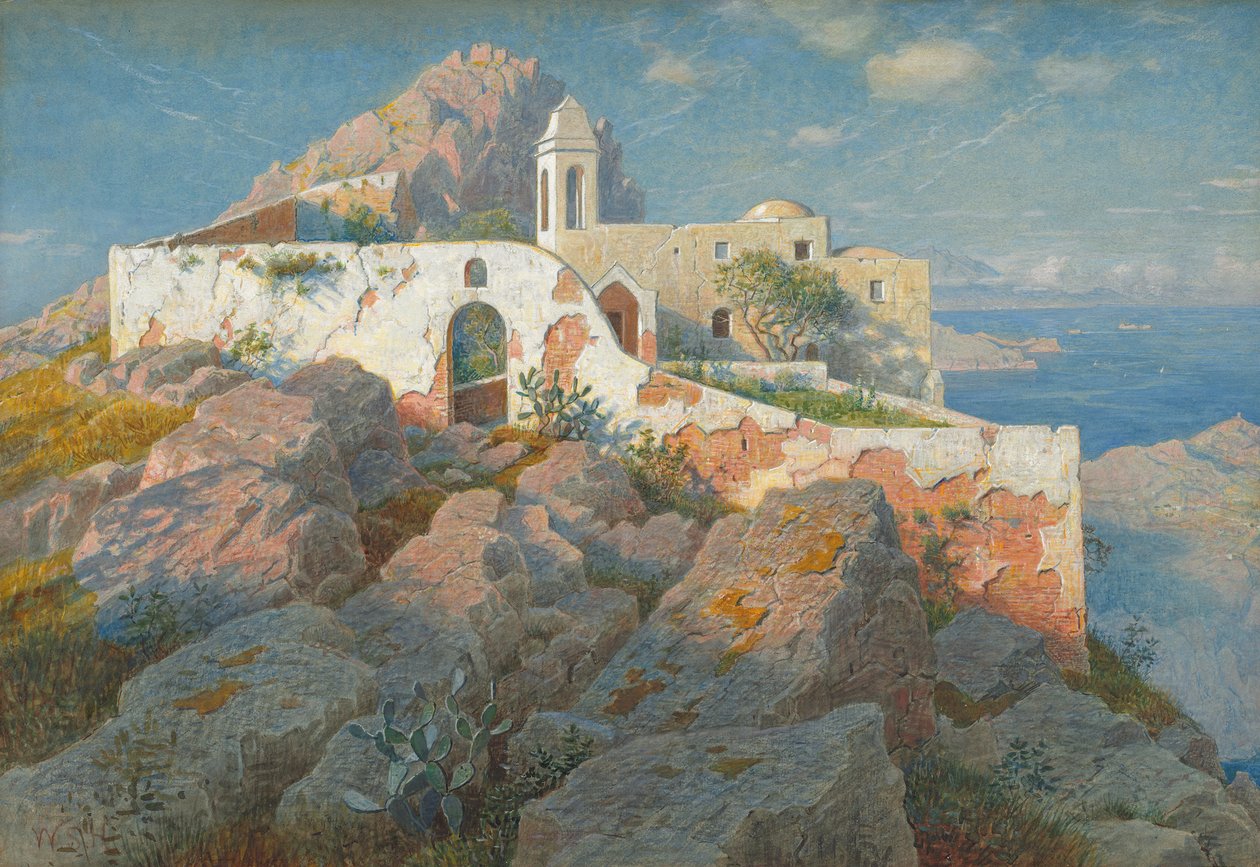 Santa Maria a Cetrella, Anacapri, 1892 körül (grafitra festett akvarell és gouache) alkotó: William Stanley Haseltine