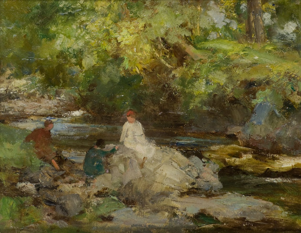 Három figura a folyó mellett (olaj, vászon) alkotó: William Stewart MacGeorge