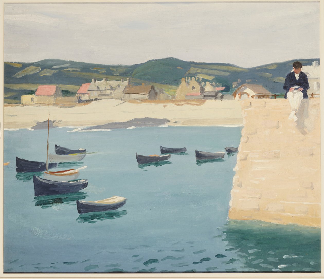 Fiú olvasó a kikötő szélén alkotó: William Strang