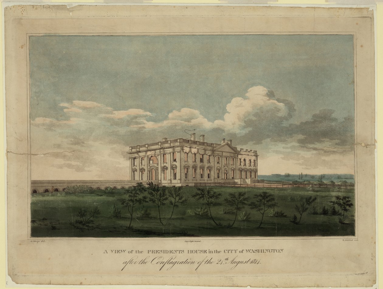 Kilátás a Fehér Házra Washington városában az 1814. augusztus 24-i tűzvész után, 1. alkotó: William Strickland