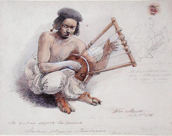 Nubian Playing Tambourine, 1878. július 8. (ceruza és mosás papíron) alkotó: William Strutt