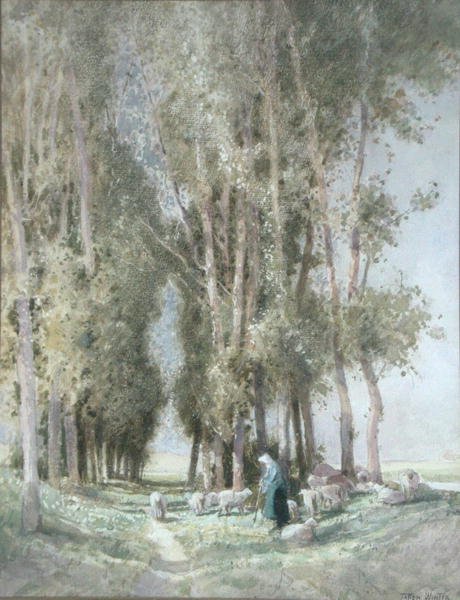 Egy pásztorlány és nyája, Hollandia (akvarell papíron) alkotó: William Tatton Winter