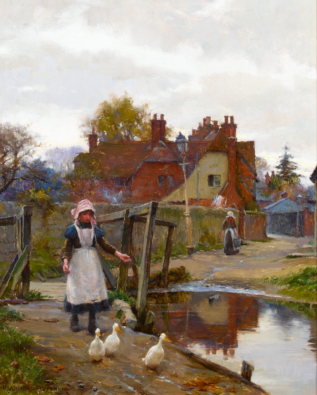 Hazautazás a kacsákhoz az Old Bridge mellett, Abingdon alkotó: William Teulon Blandford Fletcher