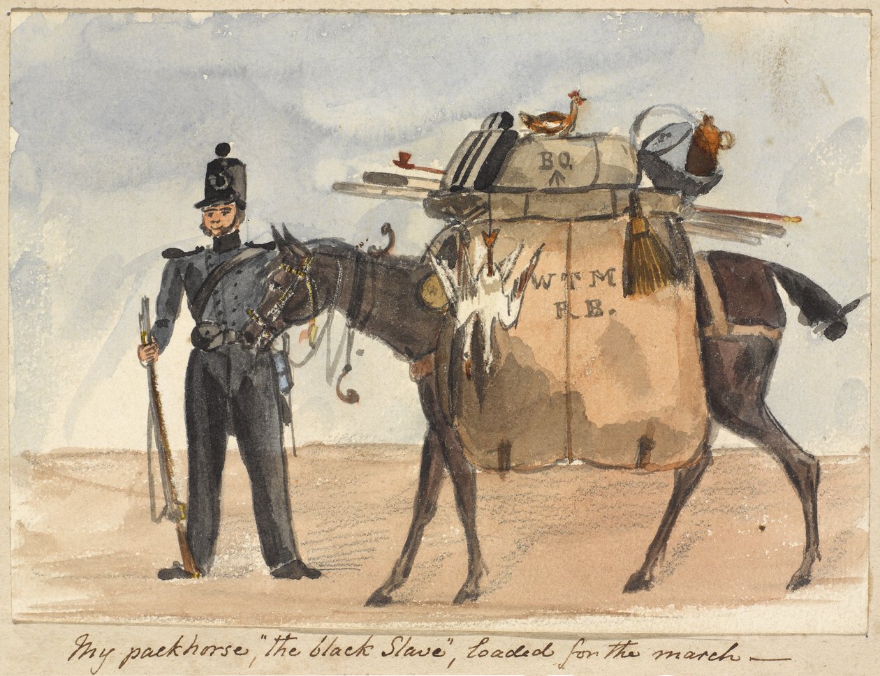 Az én teherhordó lovam, a fekete rabszolga, menetre megrakva, 1854 körül (akvarell és ceruza papíron) alkotó: William Thomas Markham